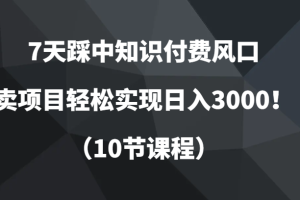 7天踩中知识付费风口，卖项目轻松实现日入3000！（10节课程）